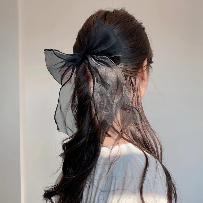 Black Bow Ribbon with Rubber Band - Image 2